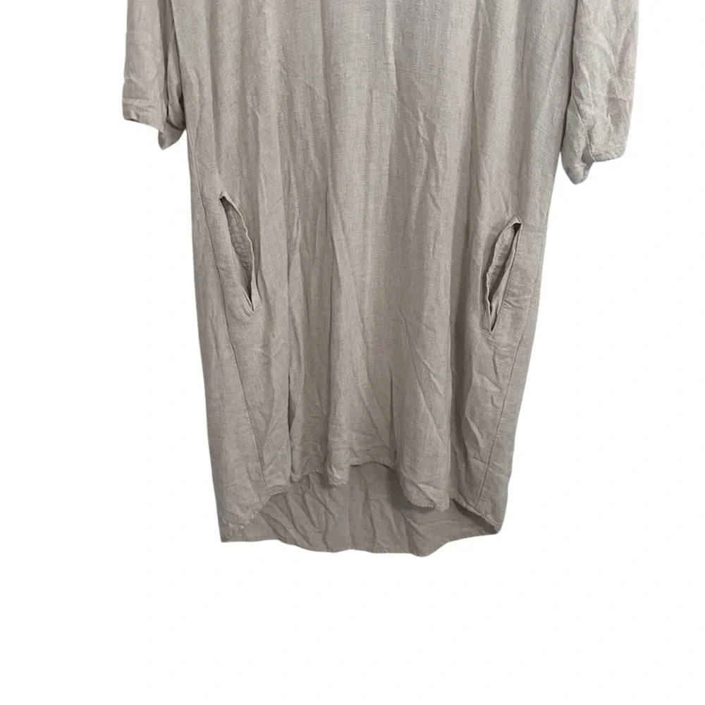 Marissa Olivia Cream Linen Rayon Blend Deep Vneck 3/4 Sleeve Knee Length Dress L - Picture 3 of 8